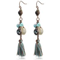 Fashion Tassel Earring, Zinc Alloy, with Nylon Cord & Synthetic Turquoise & Shell, iron earring hook, plated, bluing & for woman, lead & cadmium free, 90mm 