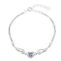 Cubic Zirconia Brass Bracelets, with 5cm extender chain, Winged Heart, real silver plated, box chain & for woman & with cubic zirconia & , nickel, lead & cadmium free, 190mm Approx 7 Inch 