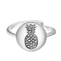 Brass Cuff Finger Ring, Pineapple, real silver plated, for woman & blacken, nickel, lead & cadmium free, 16-18mm, US Ring 