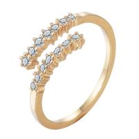 Circón cúbico anillo de dedo de latón, metal, chapado en oro real, para mujer & con circonia cúbica, libre de níquel, plomo & cadmio, 16-18mm, tamaño:5-7, Vendido por UD