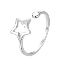 Brass Cuff Finger Ring, Star, real silver plated, for woman, nickel, lead & cadmium free, 16-18mm, US Ring 