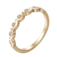 Circón cúbico anillo de dedo de latón, metal, chapado en oro real, para mujer & con circonia cúbica, libre de níquel, plomo & cadmio, 16-18mm, tamaño:5-7, Vendido por UD