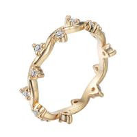 Circón cúbico anillo de dedo de latón, metal, Donut, chapado en oro real, para mujer & con circonia cúbica, libre de níquel, plomo & cadmio, 16-18mm, tamaño:5-7, Vendido por UD