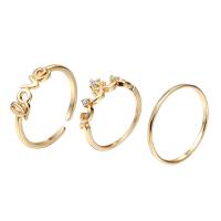 Латунь кольцо Установить, плакированный настоящим золотом, Женский & с кубическим цирконием, не содержит никель, свинец, 16-18mm, размер:5-7, 3ПК/указан, продается указан