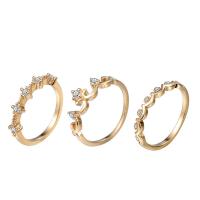 Brass Ring Set, metal, chapado en oro real, para mujer & con circonia cúbica, libre de níquel, plomo & cadmio, 16-18mm, tamaño:5-7, 3PCs/Set, Vendido por Set