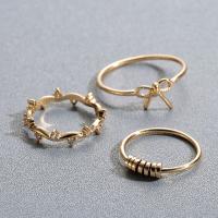 Brass Ring Set, Messing, vergoldet, für Frau, frei von Nickel, Blei & Kadmium, 16-18mm, Größe:5-7, 3PCs/setzen, verkauft von setzen