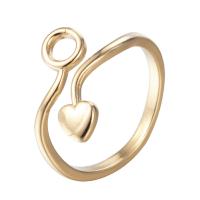 Палец кольцо-латунь, Латунь, Сердце, плакированный настоящим золотом, Женский, не содержит никель, свинец, 16-18mm, размер:5-7, продается PC