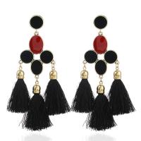 Zinc Alloy Tassel Earring, with Nylon, stainless steel post pin, gold color plated, for woman & enamel, lead & cadmium free 