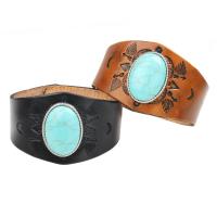 Leather Bracelet, with Synthetic Turquoise & Zinc Alloy, plated, Unisex & adjustable 52mm Approx 9.6 Inch 