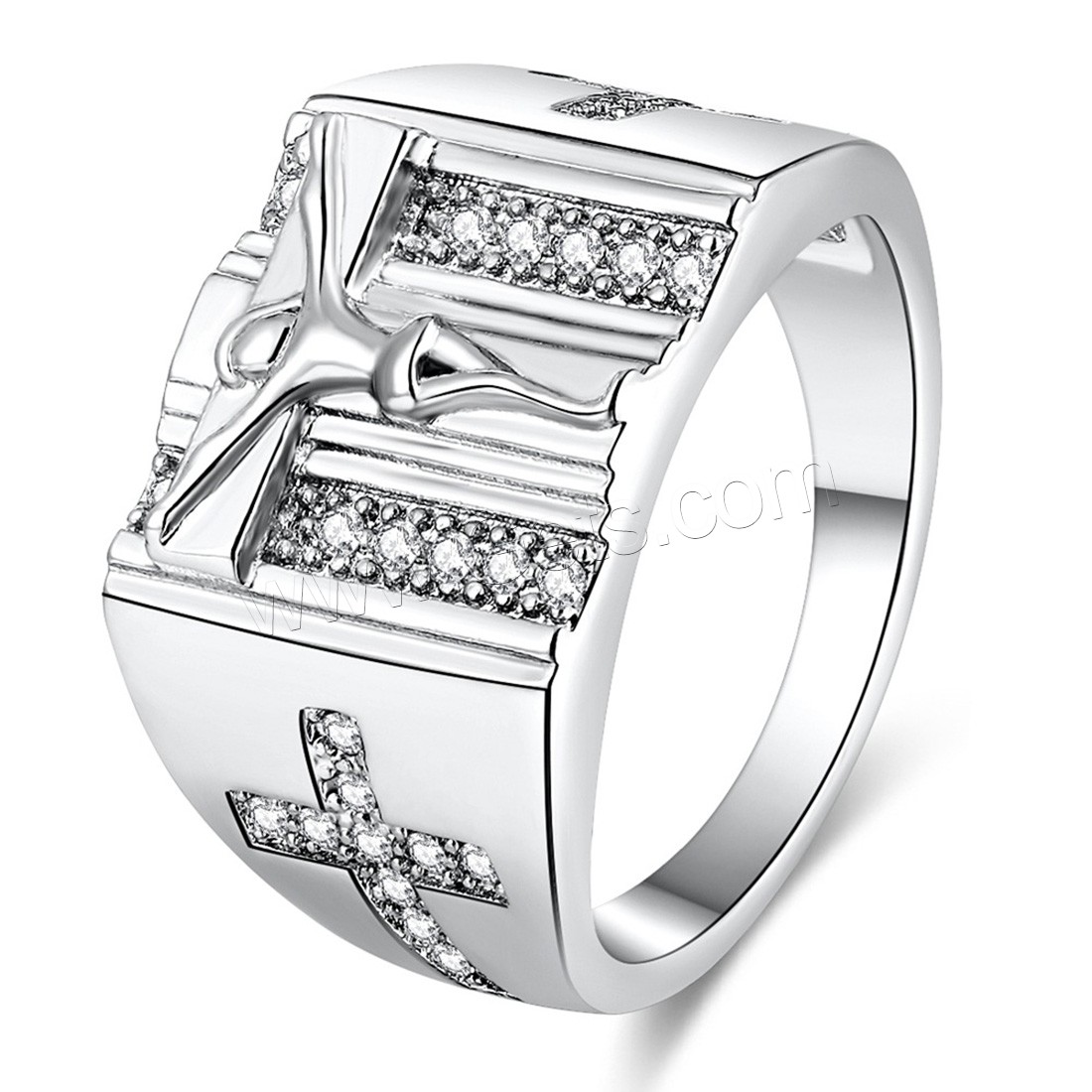 Cubic Zircon Brass Finger Ring, Cross, plated, Unisex & different size for choice & with cubic zirconia, Sold By PC