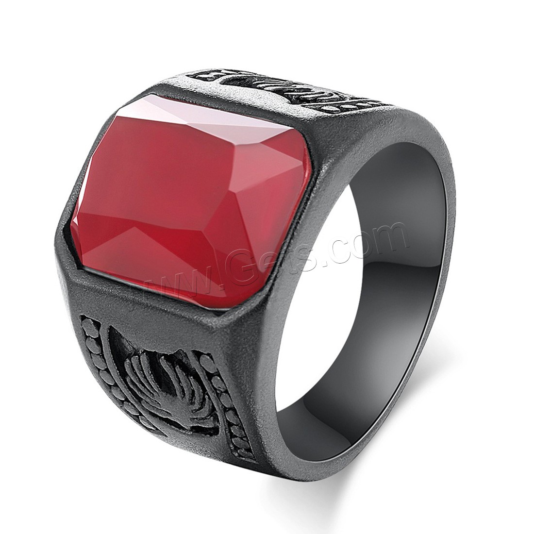 Stainless Steel Finger Ring, with Ruby, gun black plated, different size for choice & for man, Sold By PC
