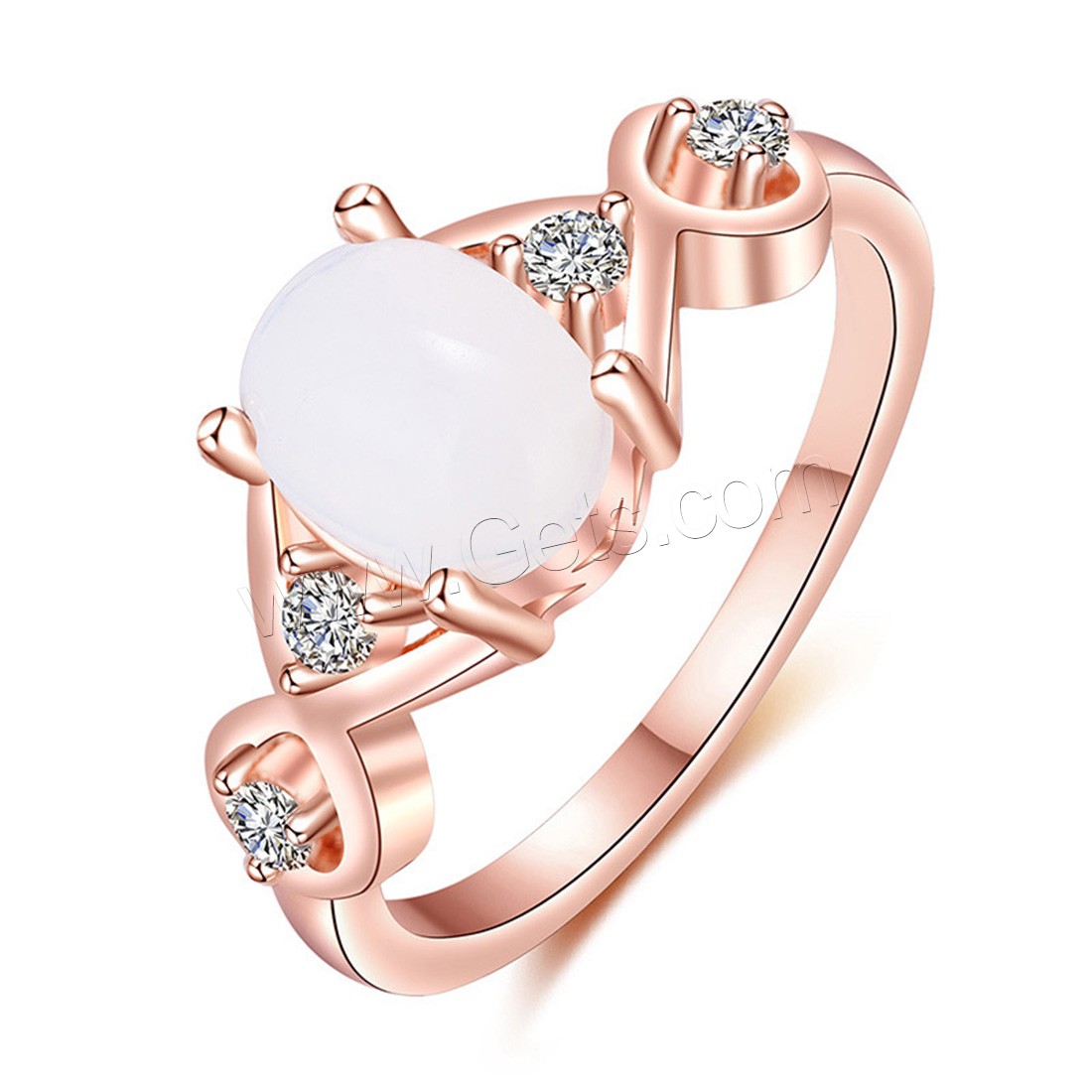 metal anillo, con Ópalo marino, chapado en color rosa dorada, diverso tamaño para la opción & para mujer & con diamantes de imitación, Vendido por UD