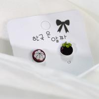 925 Sterling Silver Asymmetric Stud Earrings, with Plastic, Mangosteen, for woman 