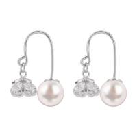 925 Sterling Silver Earring, with Freshwater Pearl, Heart, natural, for woman & with cubic zirconia 