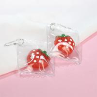 Sterling Silver Drop Earring, 925 Sterling Silver, with Plastic, Strawberry, platinum plated, for woman 