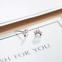 Sterling Silver Stud Earring, 925 Sterling Silver, Bear Paw, platinum plated, for woman & enamel 