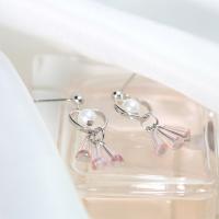 925 Sterling Silver Drop Earring, with Shell Pearl & Crystal, platinum plated, for woman 