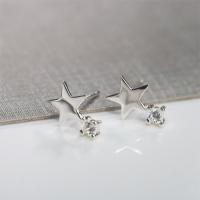 Sterling Silver Stud Earring, argent sterling 925, étoile, Plaqué de platine, pour femme & avec zircone cubique Vendu par paire