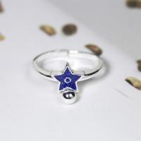 Sterling Silver Finger Ring, 925 Sterling Silver, Star, with bell & adjustable & for woman & enamel, US Ring .5 