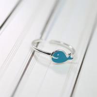 Sterling Silver Finger Ring, 925 Sterling Silver, Whale, adjustable & for woman & enamel, US Ring 