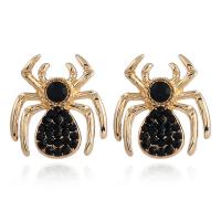 Zinc Alloy Rhinestone Stud Earring, stainless steel post pin, Spider, gold color plated, for woman & with rhinestone, lead & cadmium free 