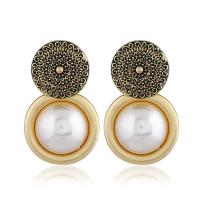 Zinc Alloy Stud Earring, with ABS Plastic Pearl, stainless steel post pin, Flat Round, antique bronze color plated, for woman, lead & cadmium free 