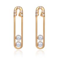 Zinc Alloy Stud Earring, with ABS Plastic Pearl, stainless steel post pin, Safety Pin, gold color plated, for woman, lead & cadmium free 