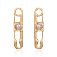 Zinc Alloy Stud Earring, with ABS Plastic Pearl, stainless steel post pin, Safety Pin, gold color plated, for woman, lead & cadmium free 