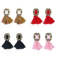 Fashion Tassel Earring, Zinc Alloy, with Nylon Cord & Crystal, gold color plated, for woman & faceted & blacken 25mm 