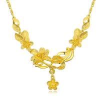 Ожерелье ручной латунные, Латунь, Форма цветка, плакирован золотом, Женский длина:Приблизительно 18 дюймовый, продается Strand