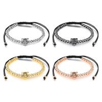 Brass Woven Ball Bracelets, with Nylon Cord, plated, for woman & with rhinestone 10mm Approx 11 Inch 