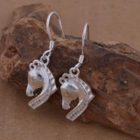 Cubic Zircon Brass Earring, Horse, real silver plated, for woman & with cubic zirconia lead & cadmium free 
