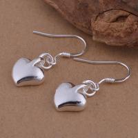 Brass Drop Earring, Heart, real silver plated, for woman, lead & cadmium free 