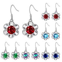 Cubic Zircon Brass Earring, Flower, real silver plated, for woman & with cubic zirconia lead & cadmium free 