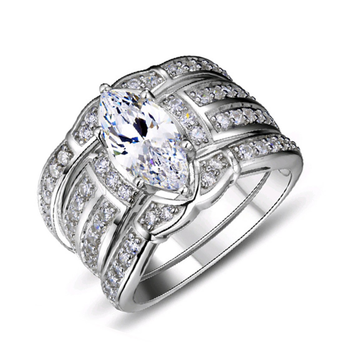 Латунь кольцо Установить, покрытый платиной, разный размер для выбора & Женский & с кубическим цирконием, 3ПК/указан, продается указан
