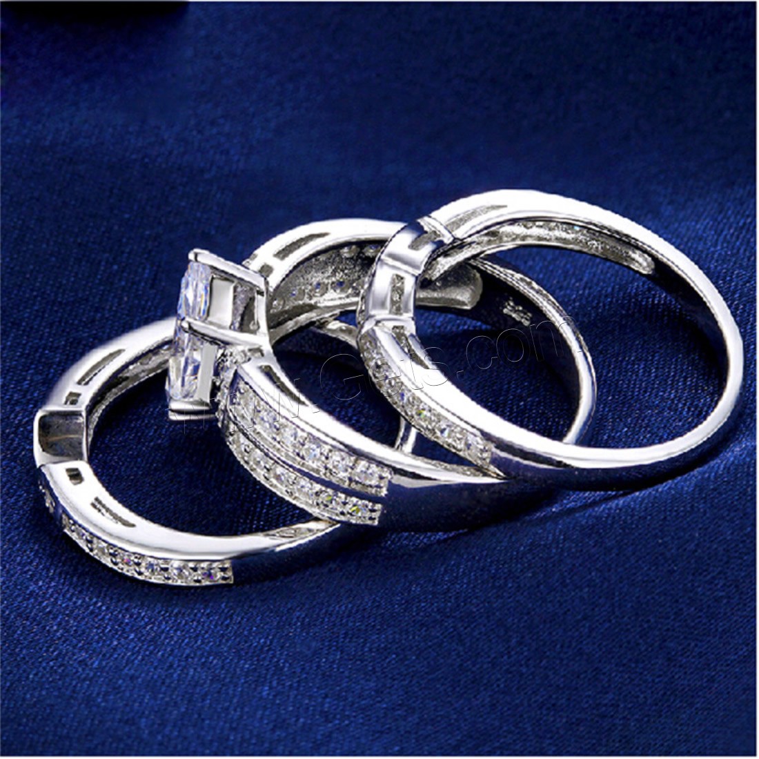 Латунь кольцо Установить, покрытый платиной, разный размер для выбора & Женский & с кубическим цирконием, 3ПК/указан, продается указан