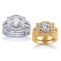 Brass Ring Set, plated & for woman & with cubic zirconia 