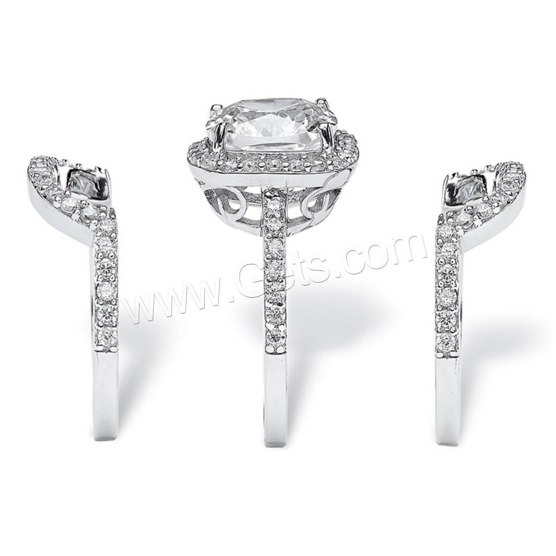 Brass Ring Set, Square, platinum plated, different size for choice & for woman & with cubic zirconia, 3PCs/Set, Sold By Set
