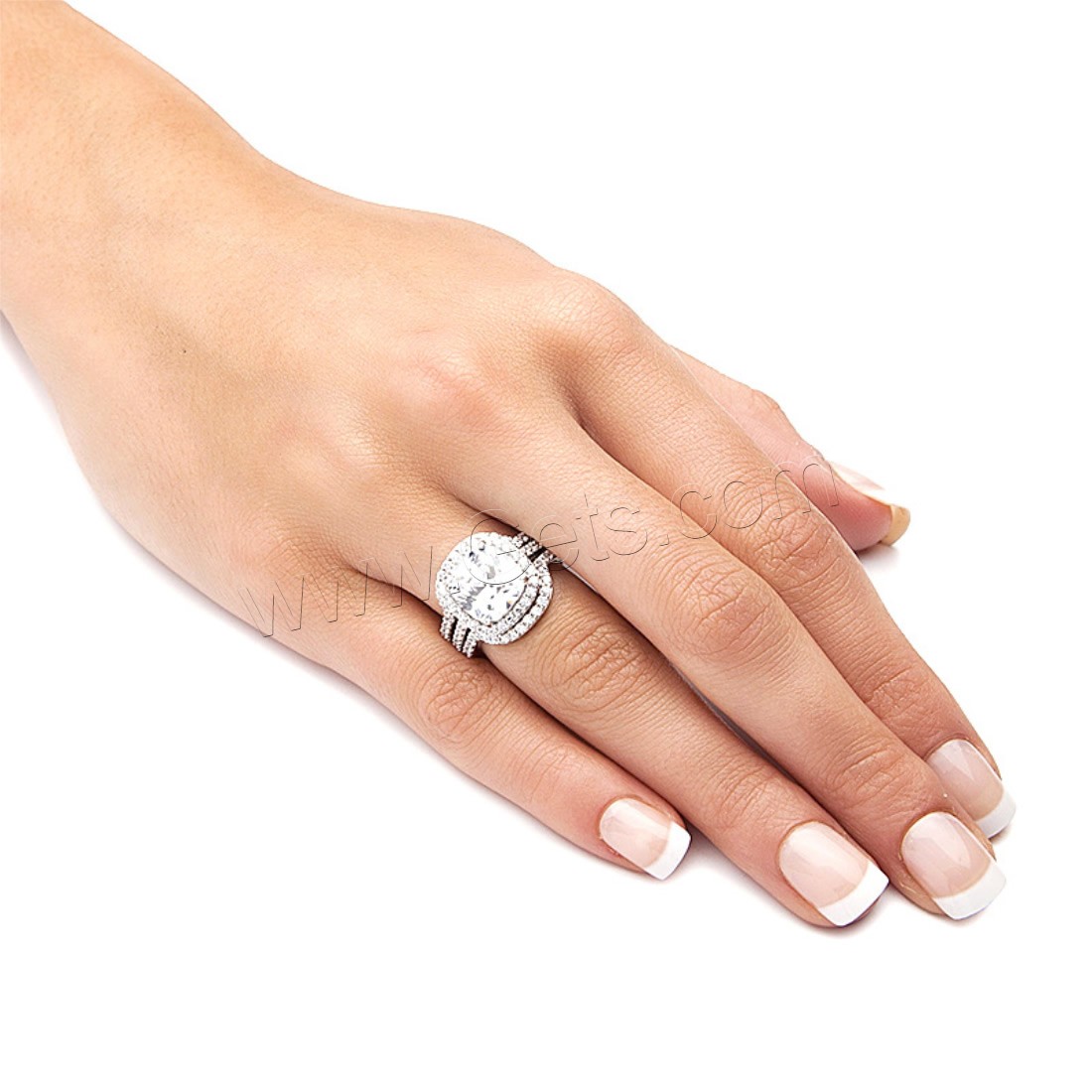 Латунь кольцо Установить, Квадратная форма, покрытый платиной, разный размер для выбора & Женский & с кубическим цирконием, 3ПК/указан, продается указан