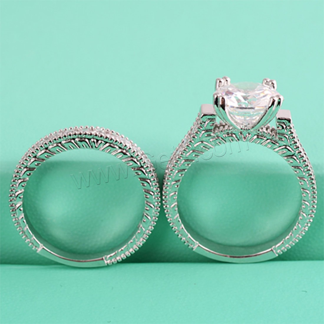 Латунь кольцо Установить, покрытый платиной, разный размер для выбора & Женский & с кубическим цирконием, 2ПК/Лот, продается Лот