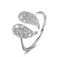 Cubic Zircon Brass Finger Ring, Wing Shape, platinum plated, adjustable & for woman & with cubic zirconia US Ring 