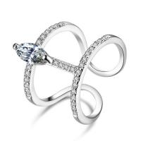 Cubic Zircon Brass Finger Ring, platinum plated, adjustable & for woman & with cubic zirconia, US Ring 