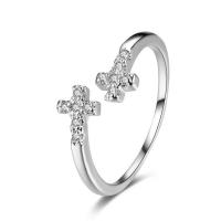 Cubic Zircon Brass Finger Ring, Cross, platinum plated, adjustable & for woman & with cubic zirconia, US Ring 