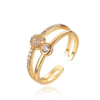 Кубическое цирконовое латунное кольцо, Латунь, плакирован золотом, регулируемый & Женский & с кубическим цирконием, 9mm, размер:8, продается PC