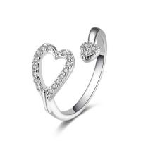 Cubic Zircon Brass Finger Ring, Heart, platinum plated, adjustable & for woman & with cubic zirconia, 11mm, US Ring 