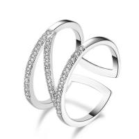 Cubic Zircon Brass Finger Ring, platinum plated, adjustable & for woman & with cubic zirconia, 11mm, US Ring 