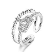 Cubic Zircon Brass Finger Ring, Crown, platinum plated, adjustable & for woman & with cubic zirconia, 9mm, US Ring 