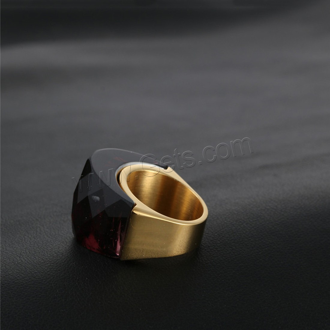 Titanium Steel Finger Ring, with Glass Gemstone, gold color plated, polished & different size for choice & for woman, 17.5mm, Sold By PC