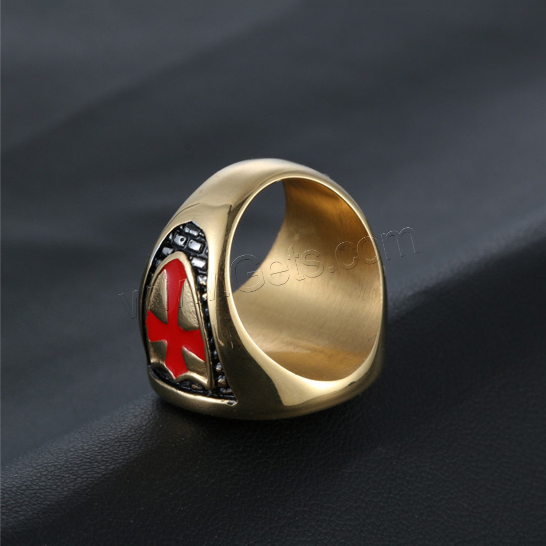 Titanium Steel Finger Ring, gold color plated, with1 rhinestone & polished & different size for choice & for man & enamel, 25mm, Sold By PC