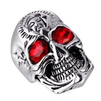 Titanium Steel Finger Ring, Skull & for man & with rhinestone & blacken, 32mm 